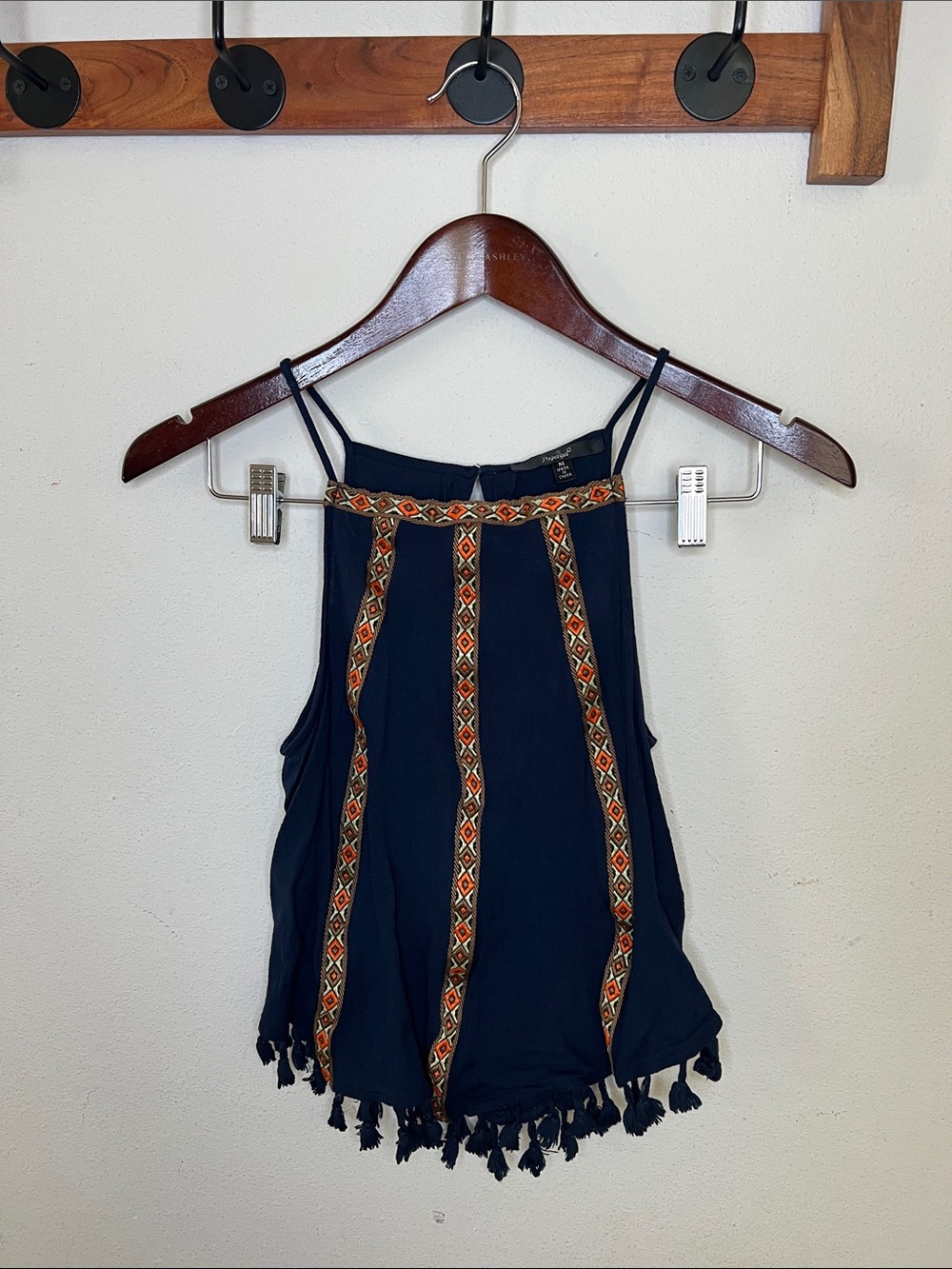 Papaya Tank Top Boho Blue Tassles Summer Size Medium - Picture 2 of 11